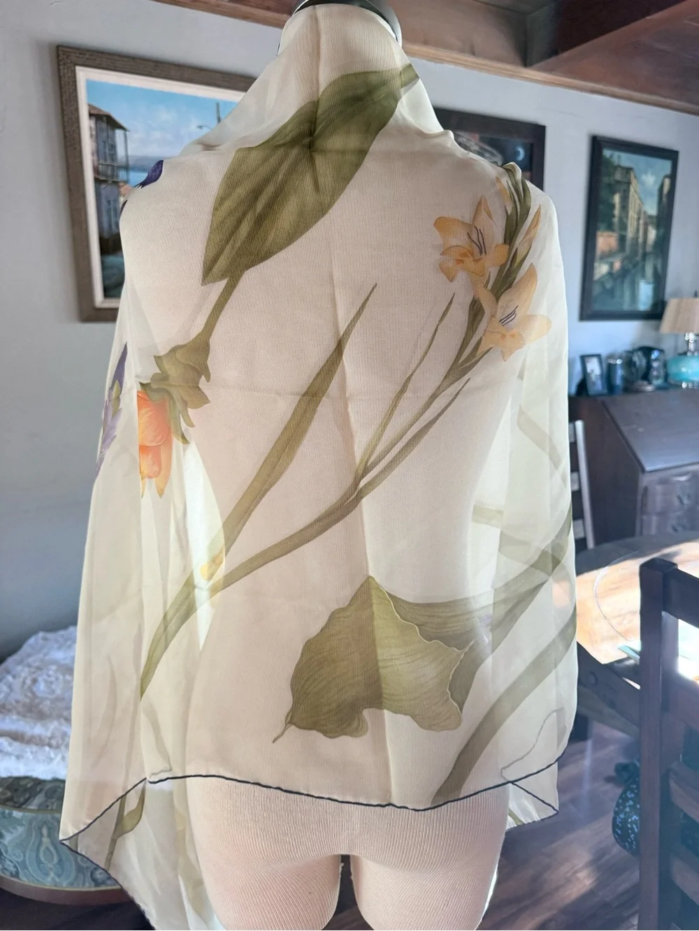 Salvatore Ferragamo Cream and Yellow Silk Scarf